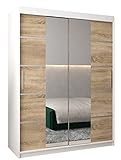 ABIKSMEBLE Verona 4 150 Armario 2 Puertas Correderas para Dormitorio - Armario Moderno con Espejo, Barra y Estantes - 150x200x62 cm (Ancho x Alto x Fondo) - Bianco Mate + Sonoma