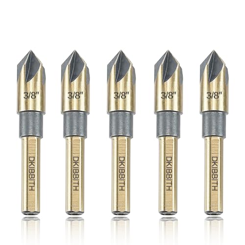 Countersink Drill Bit Set, 5 Pieces High Speed Steel 82 Degree 5 Flute 6mm Round Shank Mill Cutter Bit Countersink in Sizes 3/8 Set with Carrying Case.