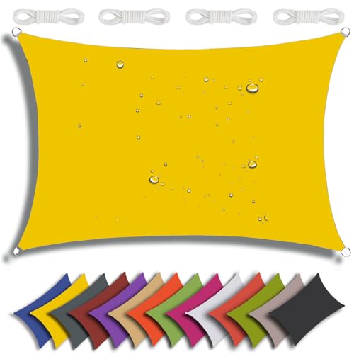 QIAQ Sonnensegel, rechteckig, 2 x 2 m, 95 % UV-Schutz, für Garten, Outdoor, Terrasse, Party, Pergola, Balkon, Gelb