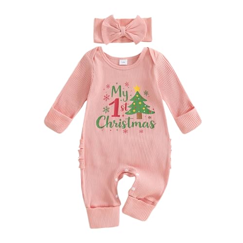 Image of FYBITBO My First St Patricks Day Baby Girl Outfit Shamrock Onesie Romper Long Sleeve Waffle Jumpsuit Newborn Clothes Outfits