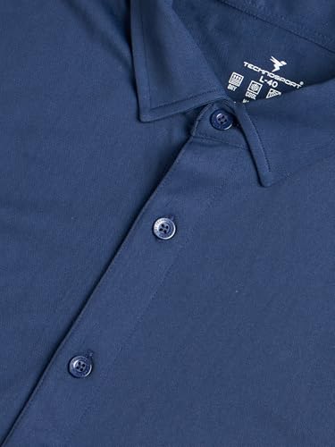 Image of TECHNOSPORT Men's Black Solid Regular Fit Spread Collar Casual Shirt with TECHNOCOOL+