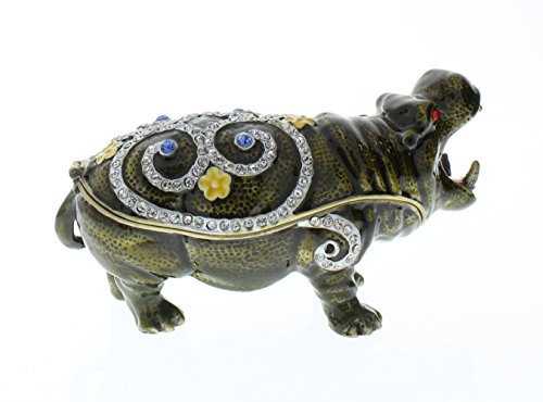 Hippo Decorated Brown Jeweled Swarovski Crystal Trinket Box #TOP4