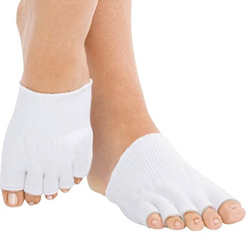 AAATS Gel-Lined Toes Alignment Socks Moisturize Soften Therapeutic Toe Skin Moisturizing Sock Yoga GYM Massage Five Toe Separator Foot Feet Pain Relief (1PrToeGelSxWhite)