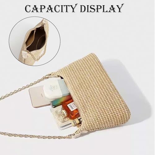 Bolso de hombro tejido de paja para mujer miniatura 5