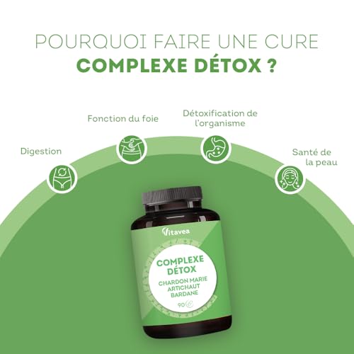 Complexe Détox - Detox Foie, Peau Saine, Santé Digestive - Chardon Marie, Artichaut, Bardane, Pissenlit, Radis Noir - 7 Actifs Naturels - 90 gélules, 3 mois - Vegan - Fabriqué en France - Vitavea – Image 4