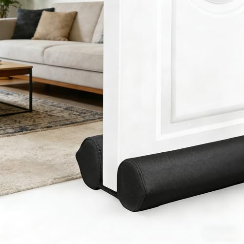 Under Door Draft Stopper for Bottom of Door 36" Adjustable, Door Gap Filler with Removable Washable Oxford Fabric Cover - Weather Stripping & Noise Blocker (Black)