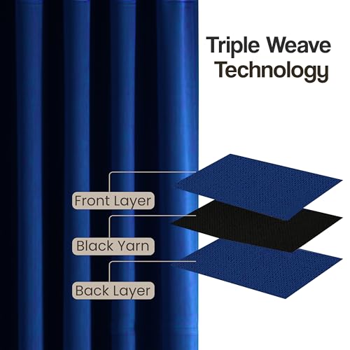 Image of FRESH FROM LOOM Long Door Non-Ring Curtains | S-Wave Pleat | Premium 12ft Non-Ring Curtains | S-Wave Pleat | Parde | S-Wave Pleat (Navy Blue | 12 Feet Long, 1pc Only)