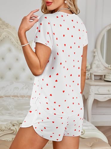 Image of Hilinker Women Striped Pajama Set Short Sleeve Top with Shorts Sleepwear Pjs 2 Piece Lounge Sets