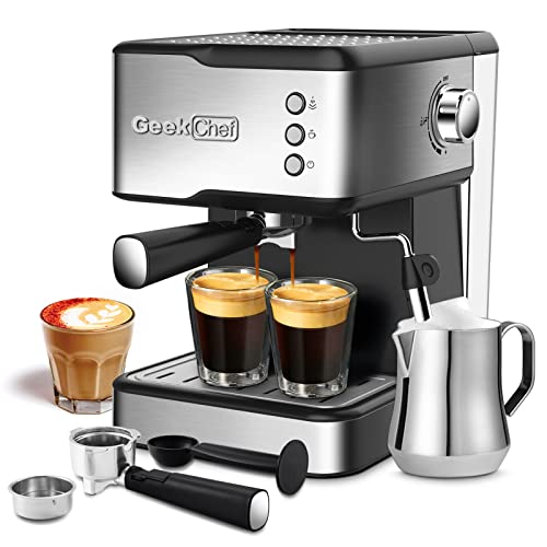 steam cappuccino maker - Geek Chef Espresso Machine Coffee Machine 20 Bar Pump Pressure with Milk Frother Steam Wand, Espresso and Cappuccino latte Maker, 1.5L Water Tank, for Home Barista, 950W, Black, Stainless steel