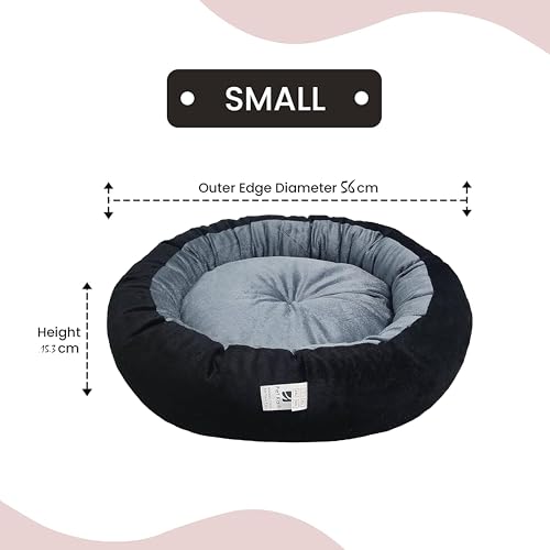 Image of Small Size Dog Bed for Small Size Dogs, Puppies, Kitten and cat Bed Velvet Fabric Dual Color Grey-Black Anti Skid Bottom Washable Export Quality Pet Bed