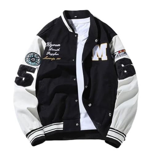 Generico Chaqueta de hombre de béisbol unisex abrigo vintage bomber de gran tamaño chaquetas casual universitario clásico sudadera suéteres trabajados suave cuello alto motorista chaqueta ciclismo