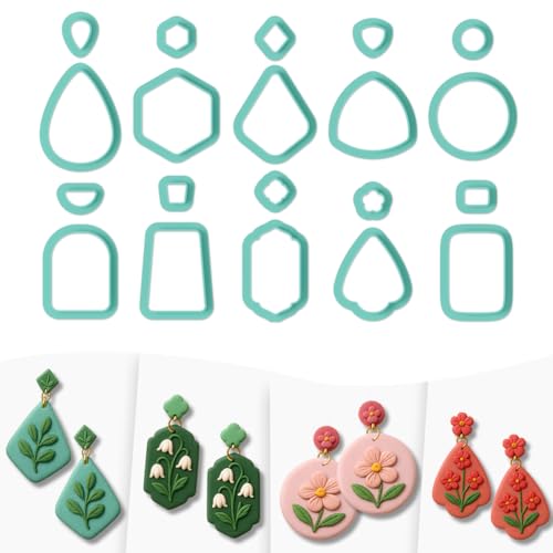 ACRNIGHEET 10 Sets Geometric Clay Cutters, 20pcs Shape Polymer Clay