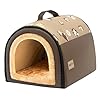 Jiupety Cozy Small Pet Dog House, 2 in 1 Puppy House, S Size for Cat and Puppy, Warm Cave Sleeping Nest for Cats and Dogs, S(14″×12″×11″), Up to 5 Lb, Brown