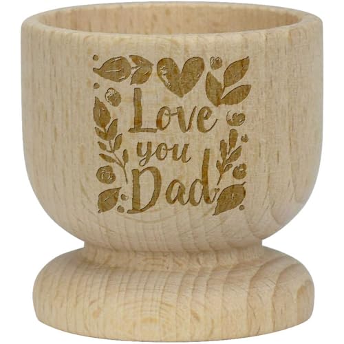 'Love You Dad with Leafs' Wooden Egg Cup (EC00027935)