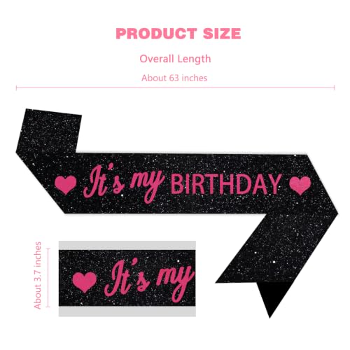 Image of Vuzvuv It's My Birthday Birthday Sash, Glitter Birthday Sash with Foil Letters Birthday Party Decor for Women, Girls