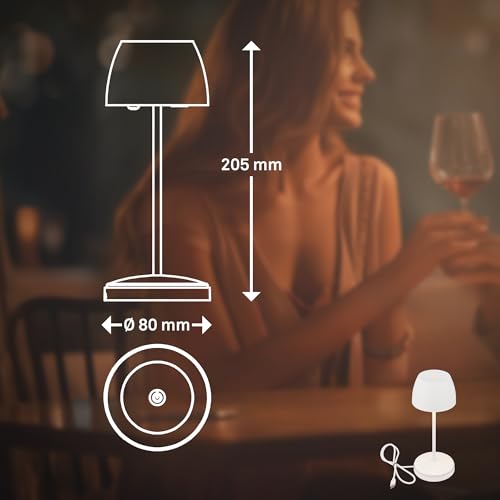 Briloner - Mini Lampada Da Tavolo Led Senza Fili IP44 Con Stazione Di Ricarica, Lampada Ricaricabile Senza Fili, Dimmerabile, 8X20,5 Cm (Dxh), Bianco - 9
