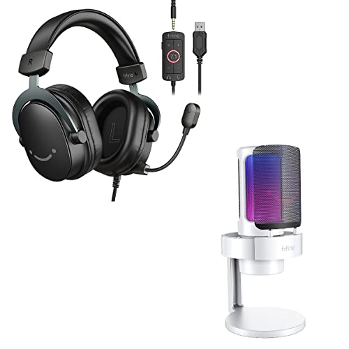 Fifine Usb Pc Computer Rgb Microphone And Gaming Headset,Condenser Mic With Monitoring Headphone Jack For Mac Os/Windows,Light Control,7.1 Surround Sound For Ps4 Ps5 Pc,Over-Ear Headphone(A8W+H9) #TOP7