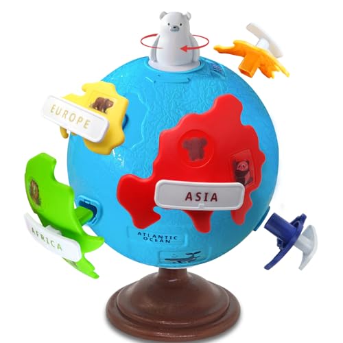 Twivah Spinning Globe for Children–Interactive Geography Learning Toy for Kid 3+, 8" Educational Puzzle Globe with 6 Continent & 12 Animial | STEM Geography Game for Kids 4-8, Preschool Birthday Gift