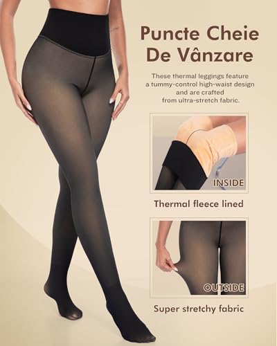 Image of CHRLEISURE Women's Fleece Lined Tights - Fake Sheer Warm Pantyhose Thick Winter Leggings