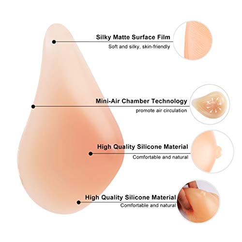 MOOVANT Silicone Breast Form Mastectomy Prosthesis Armpit Make Up A B C D Cup,Left Side Only,400g (C Cup)