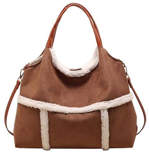 VZXATYOP Bolso Estilo Hobo Retro De Ante Esponjoso For Mujer Multifuncional For Invierno Y Otoño Bandolera Y Bolso De Hombro Bolso De Mano Ajustable con Forma De Bola De Masa(Brown)