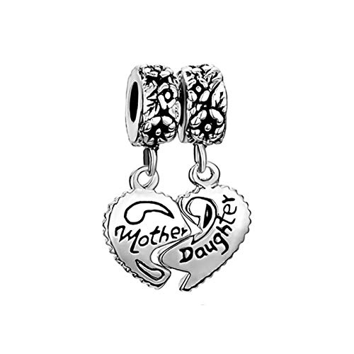 TGLS Abalorio de corazón a juego para madre, hija e hijo, para mamá, regalo del día de la madre, compatible con pulseras Pandora, metal, cobre