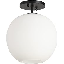 Soft Black Semi Flush Mount Ceiling Light Fixture, Frosted Glass Shade Vintage Close to Ceiling Light Fixture, Modern Indoor Flush Mount Light for Bedroom, Entryway, Room Decor Lamp Black
