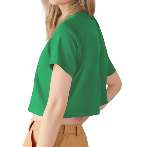 Image of Girls Cropped T-Shirt Short Sleeve Round Neck Cotton Comfy Y2k Basic Cute Dance Crop Tops Tees for Kids