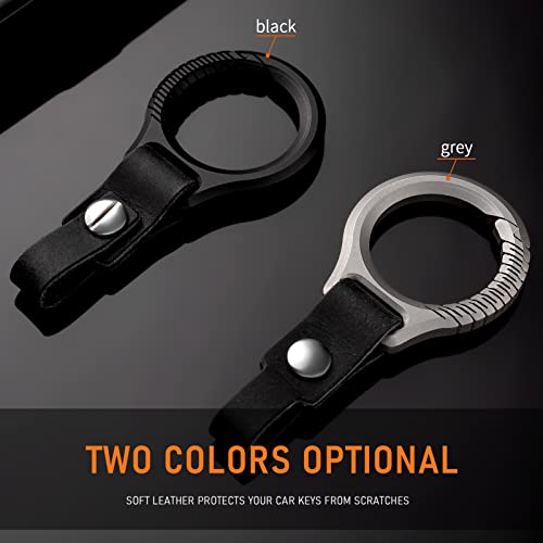 Fegve Car Key Fob Keychain Holder, Titanium Key Chains Clip For Car Keys, Leather Keychain For Men, With Screwdriver (Matte) #TOP1