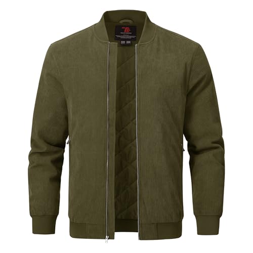 TBMPOY Men's Corduroy Bomber Jacket Full Zip Quilted Lined Fall Casual Fleece Warm Winter Coat with 3 Zipper Pockets - Main Image