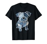 Retro Funny Denim Patch Animal Dog Print T-Shirt