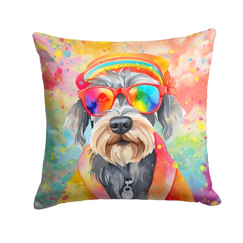 Caroline's Treasures DAC2555PW1414 Schnauzer Hippie Dawg Fabric Decorative Pillow Machine Washable, Indoor Outdoor Decorative Pillow for Couch, Bed or Patio, 14Hx14W