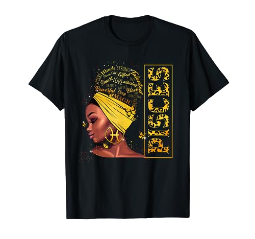 Pisces Girl Birthday Leopard Melanin Afro Black Queen T-Shirt