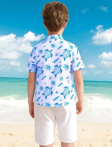 Image of Hawaiian Shirt for Boys Button Down Wrinkle Free Shirt Short Sleeve Funny Beach Casual Summer Print Top for Kids 4-15 Years