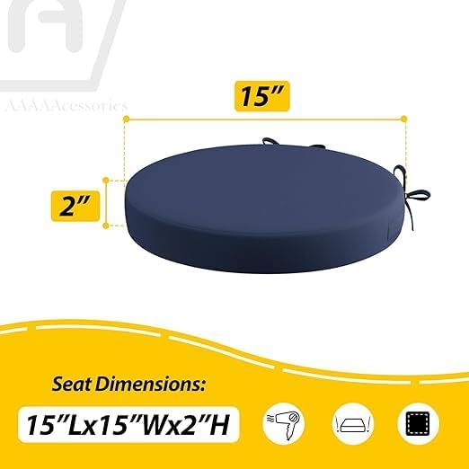 Image of D12 Chair Round Chair Solid Cushion (Set of 2) Waterproof, Indoor, Outdoor, Patio Foam Cushions (Navy Blue, 2)(Cushion Thinkness 5cm)