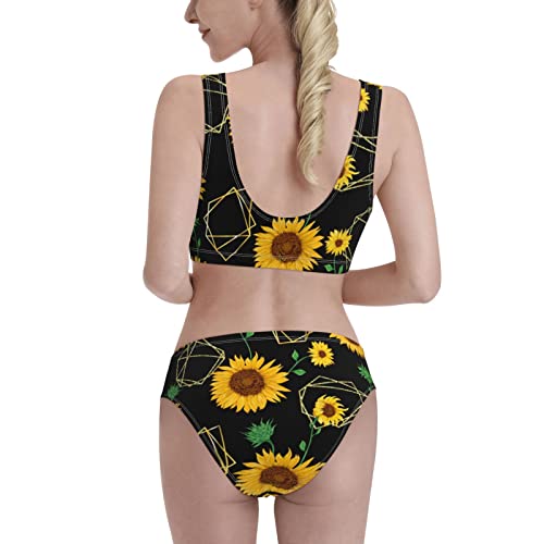 Bikini de sport tournesol noir L maillot de bain deux pièces floral