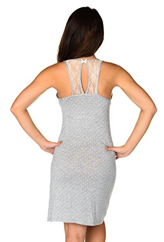 Velvet Kitten Sultry Night Chemise Grey Nightgown With Lace Sexy Sleepwear Night Dress Polka Dot (Grey, Medium) #TOP4