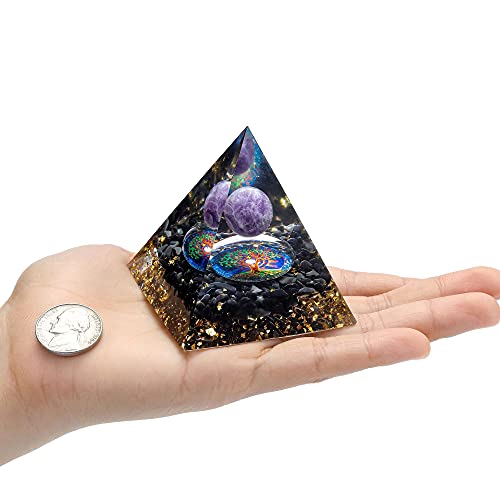 Orgonit-Pyramide mit Lebensbaum aus Amethyst für Energie und Meditation