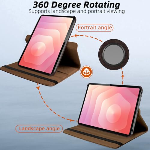 Image of TGK 360 Rotatable Flip Cover for Samsung Galaxy Tab S11 Case 11 inch 2025, Galaxy Tab S10 Lite / S10 FE / S9 FE 10.9 inch / S9 11 Inch 2023 (Brown)