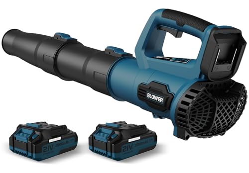 LEAPUL Leaf Blower Cordless, 21V Electric Leaf Blower with 2×2.0Ah Batteries & 1 Fast Charger, Lightweight Battery Powered Blower for Lawn Care, Patio Cleaning by LEAPUL - Used condition - US$62.42