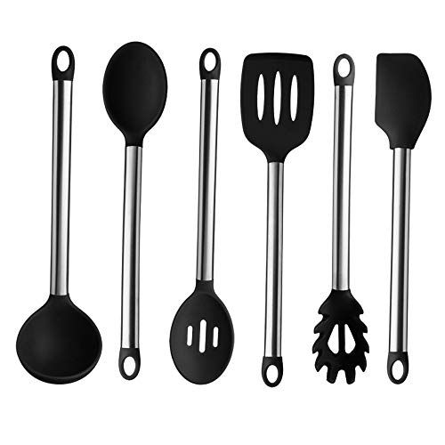 Culinary Edge 6 Piece Silicone and Stainless Steel Kitchen Utensil Set, Black