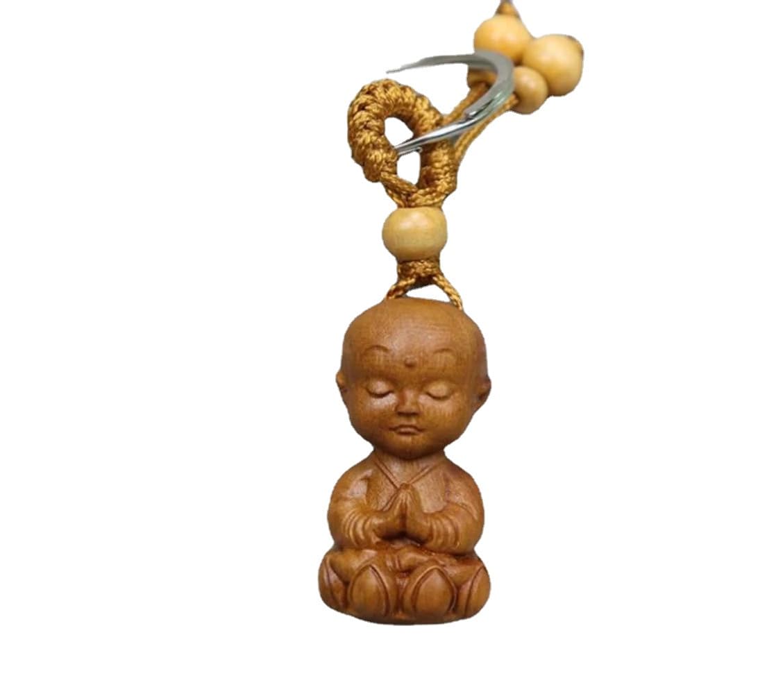LKLNCXC Key Rings Car Peach Wood ，Wholesale Shakyamuni Buddha Head Keychain, Yellow