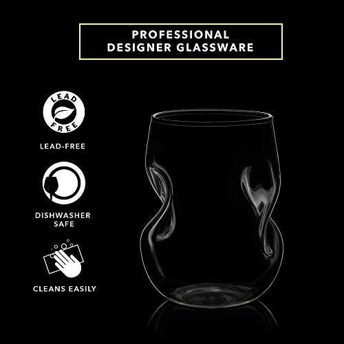 Dragon Glassware Stemless Wine Glasses, Clear Glass With Finger Indentations, Naturally Aerates Wine, Unique And Elegant Drinkware, 16 Oz Capacity, Set Of 2 #TOP3