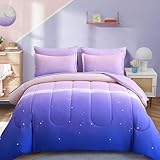 Dinjoy Girls Comforter Set Full Size Colorful Rainbow Ombre Purple Lavender Pink Bedding Set Gradient 7 Pieces Bed in A Bag for Kids Teen Girl Women(1 Comforter, 1 Flat Sheet, 1 Fitted Sheet)