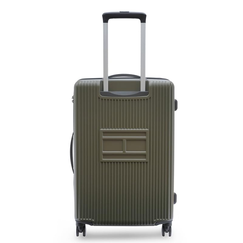 Image of Tommy Hilfiger Polycarbonate Double 8 Spinner Wheels Hard Shell Luggage Trolley, Olive Green, Empire Plus, 35L | Big Suitcase for Travel, Travelling Luggage, Small, 57 Cm
