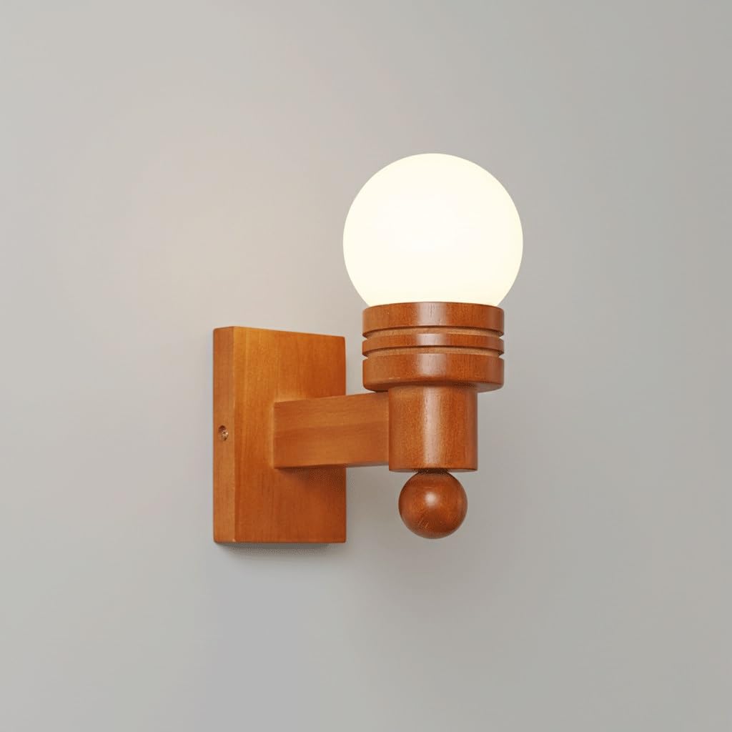 IvyLoutish Nordic Modern Mid-Century Minimalist Walnut Wood Wall Sconce, Milky White Frosted Glass Globe G9 Hardwired Light Fixture, Bedside Accent Lamp for Bedroom, Living Room, Hallway