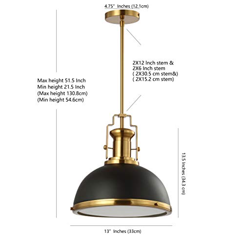 Image of JONATHAN Y Homer Industrial Dome Pendant 13 inch, Black /Brass Gold