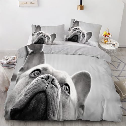 Housse couette en microfibre douce 240 x 260 pour lit double thème bouledogue - 2