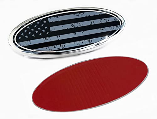 Image of 7 inch American Gray Flag Emblem Replacement for Ford, 7 inch x 2 3 /4 inch Oval Decal Badge Nameplate for F150 F250 F350 99 00 01 02 03 04 (7 Inch, Gray)