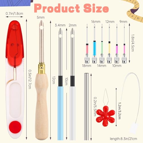 Image of AUGSUN 13 Pcs Punch Needle Kit Embroidery Tool Set for Beginners Adults | Adjustable Punch Needles, Ergonomic Wooden Handle, With Yarn Guide Threader, DIY Crafts Fabric Art Project, Red Set